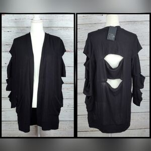 Chaser Cutout Open Front Black Cardigan